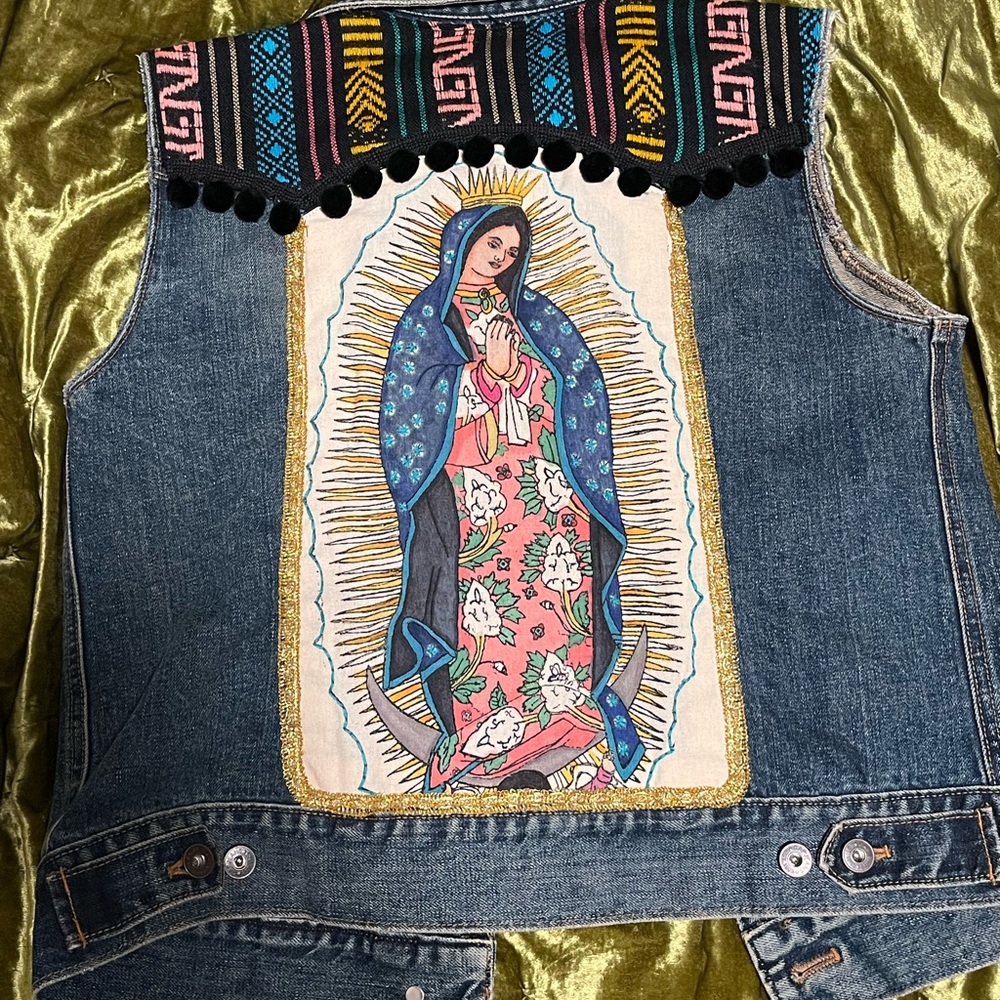 Virgin Mary denim vest